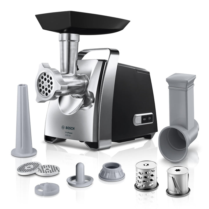Bosch Hausgeräte Fleischwolf ProPower MFW67440, Wurstaufsatz, 3 Edelstahl Loch-Scheiben (3, 4,8 +8mm