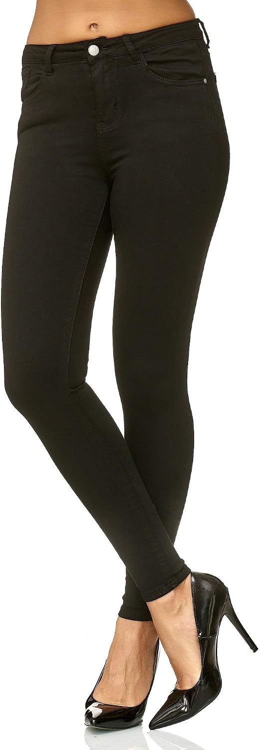 Elara Damen Slim Fit Hose Highwaist Jeans Chunkyrayan 36 Slim Schwarz, 36 Slim Schwarz