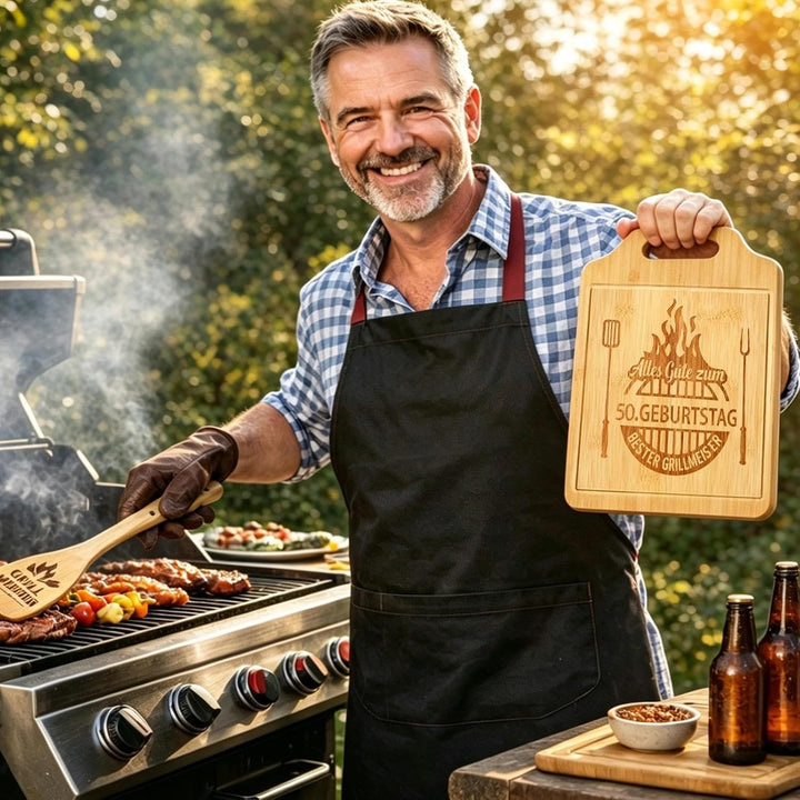 Geschenk 50. Geburtstag Männer - Geschenke zum 50 Geburtstag Mann, Graviertes Bambus Schneidebrett S