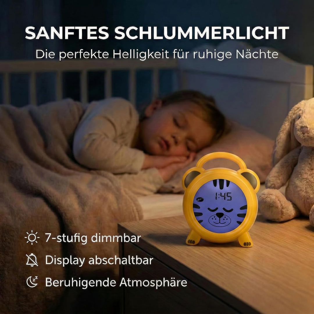 Alecto BC100TIGER - Pädagogischer Wecker Kinder - Schlaftrainer & Nachtlicht Kinder - Lernen von Sch