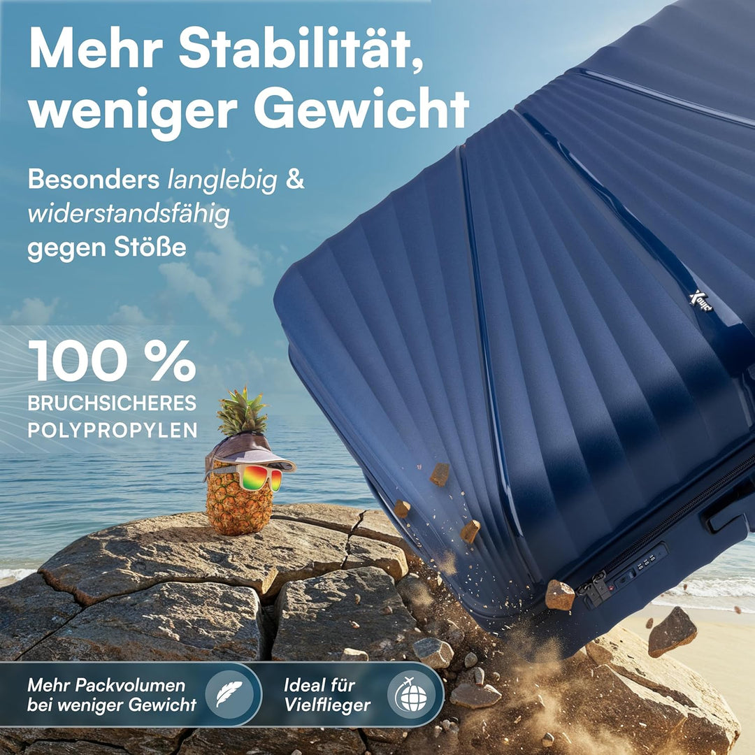 Xonic® Hartschalenkoffer M für 40L - Bruchsicherer Rollkoffer Polypropylen mit 360° Doppelrollen & T