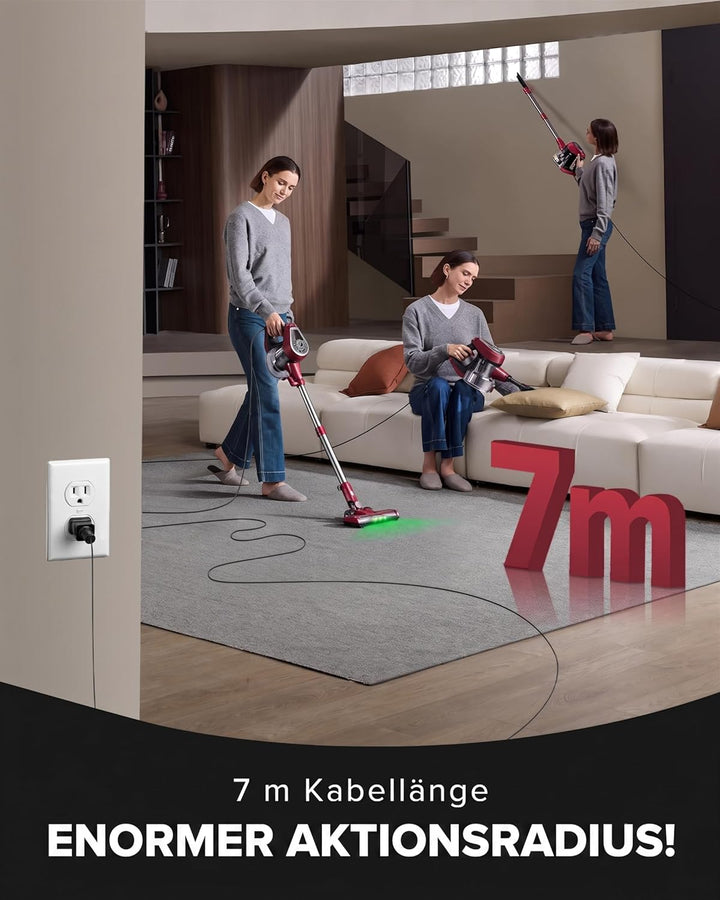 Vexilar C8 Staubsauger mit Kabel, 60KPa & 600W Starke konstante Saugkraft, Staubsauger beutellos, 7m
