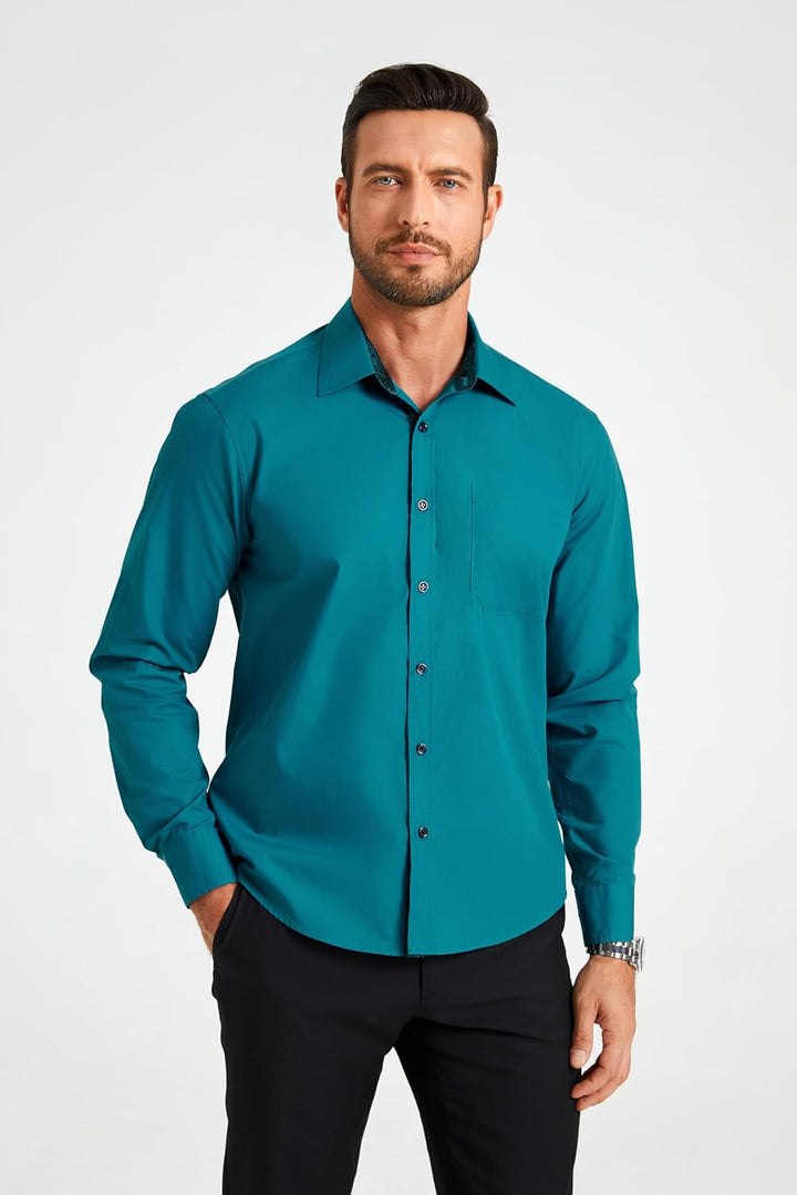 HISDERN Herren Hemd Regular Fit Formale Freizeithemden Herrenhemden Langarm Männer Hemd Klassisches