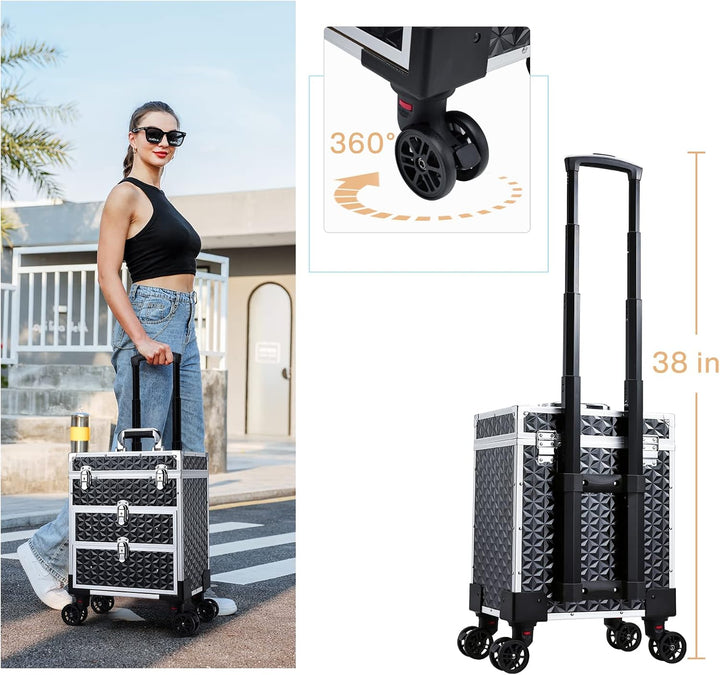 Kosmetik Trolley mit 2 Schublade Kosmetikkoffer Trolley Friseurkoffer mit Rollen Make up Koffer Schm