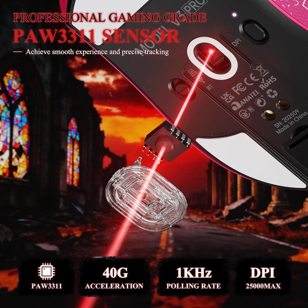 MAMBASNAKE x Attack Shark V3PRO Kabellose Gaming-Maus mit Magnetischer Ladestation, PAW3311-Sensor,