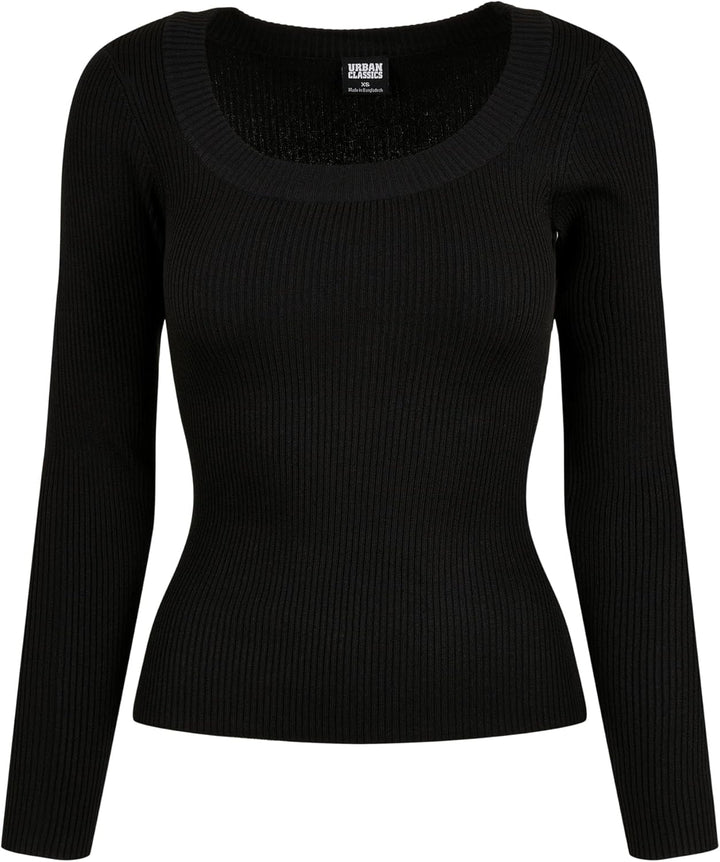 Urban Classics Ladies Wide Neckline Sweater Frauen Sweatshirt schwarz Basics, Streetwear XS Schwarz,