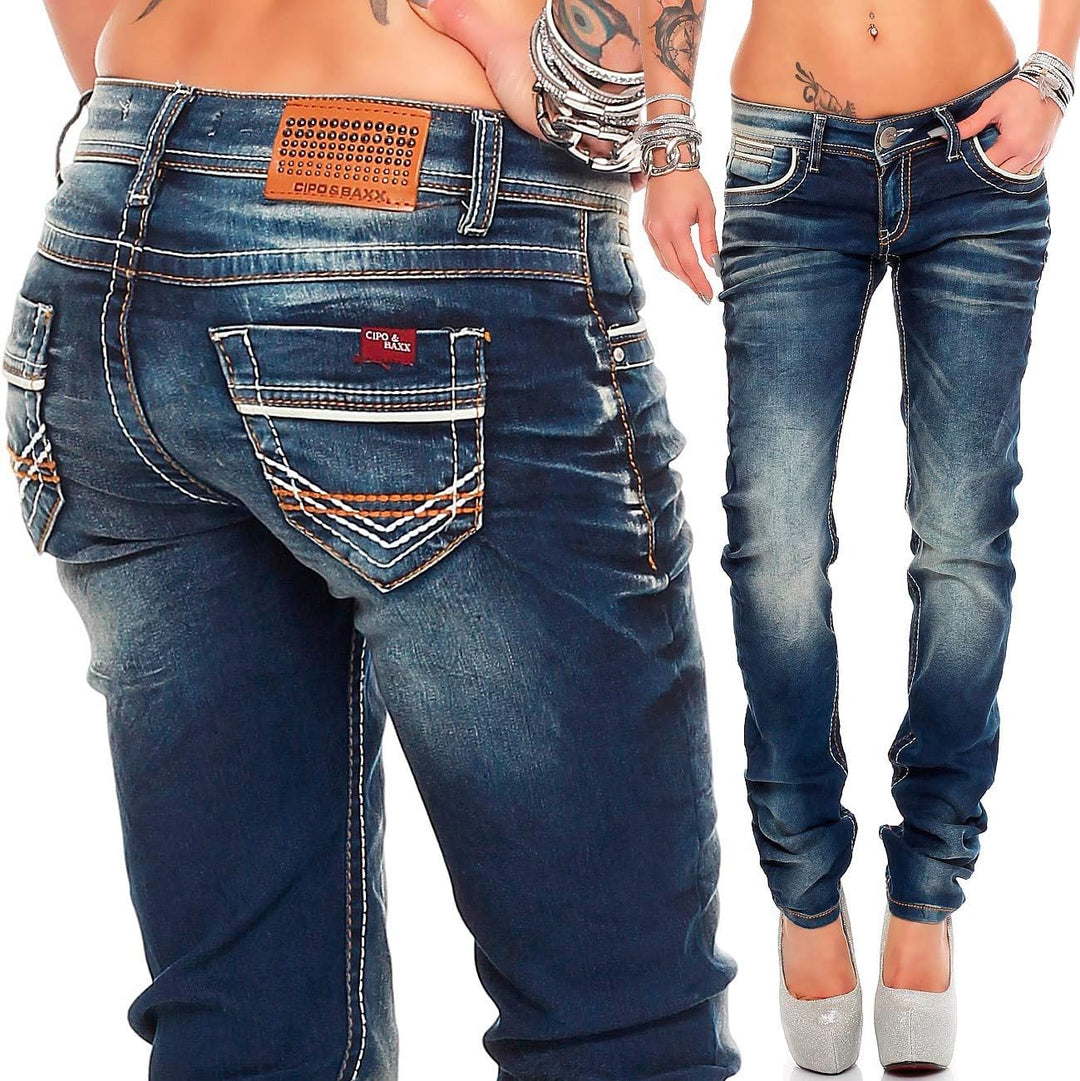 Cipo & Baxx Damen Jeans mit Verzierungen – Stilvolle Stretch-Denim, Slim-Fit & Regular-Fit, Modische
