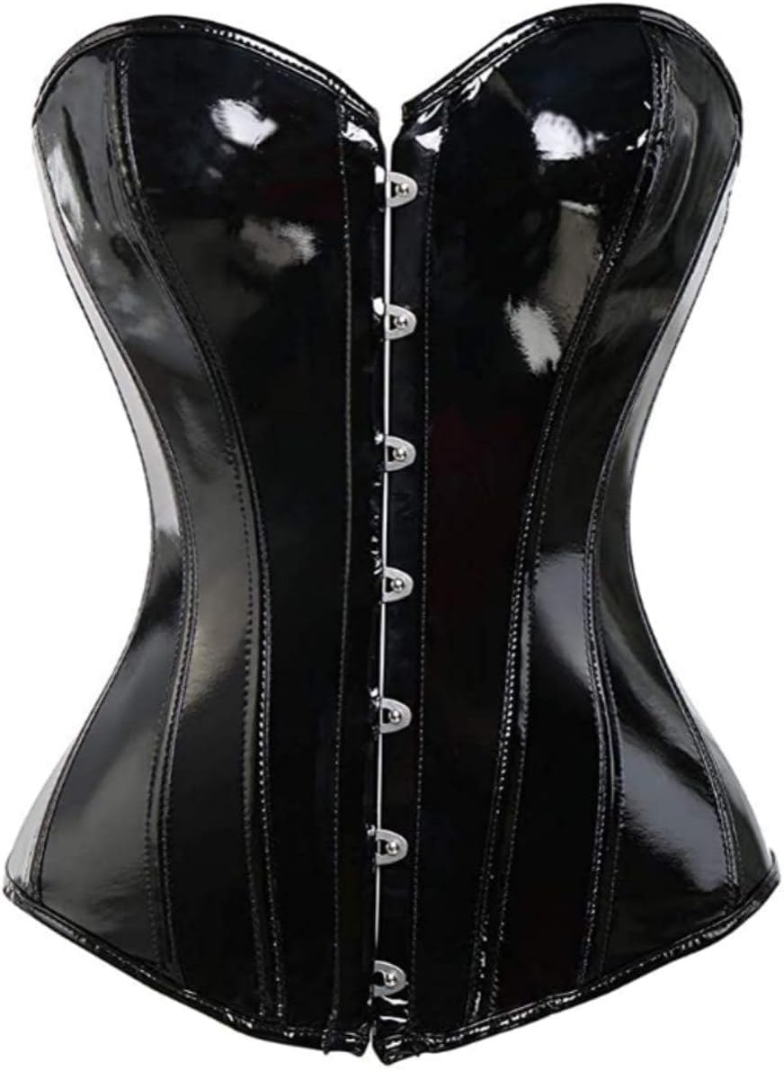 KUOSE Damen Body Shaper Dessous Gothic PVC Kunstleder Corsage Mieder Top Schwarz M Schwarz, M Schwar