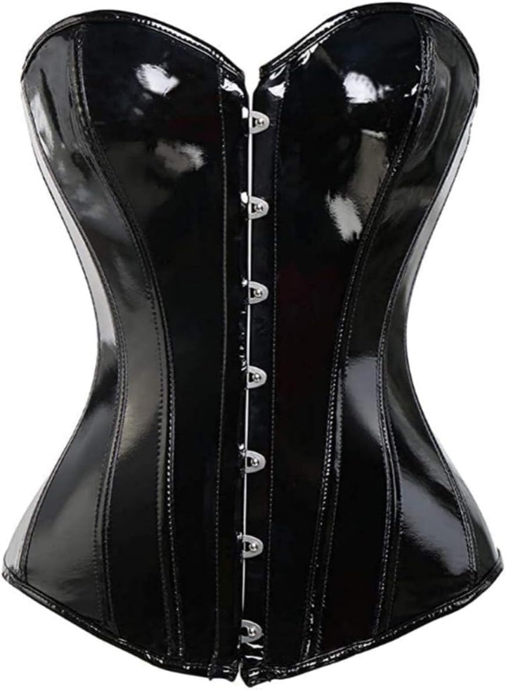 KUOSE Damen Body Shaper Dessous Gothic PVC Kunstleder Corsage Mieder Top Schwarz M Schwarz, M Schwar