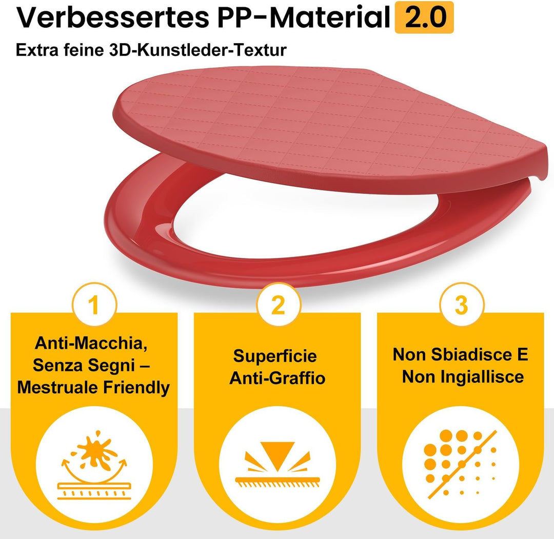 WC Sitz Rot mit absenkautomatik Oval, Toilettendeckel mit Quick-Release Funktion, Klobrille, Klodeck