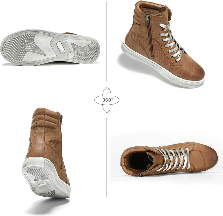 BORLENI Motorradschuhe Herren Leder Retro Motorradstiefel Männer lässige motorrad sneaker reissversc