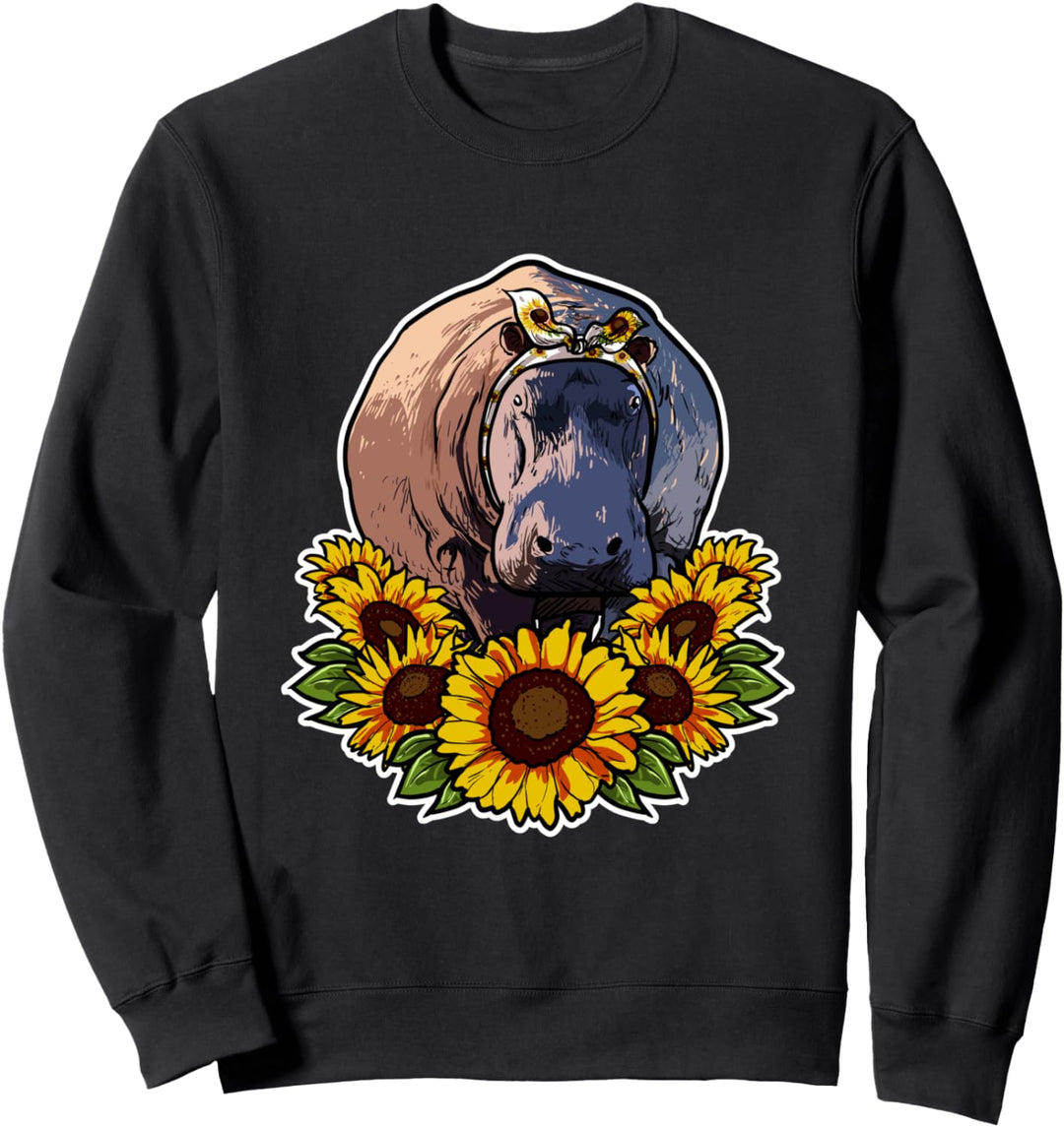 Süsses Hippo Flusspferd Geschenk Sonnenblumen Dekor Nilpferd Sweatshirt