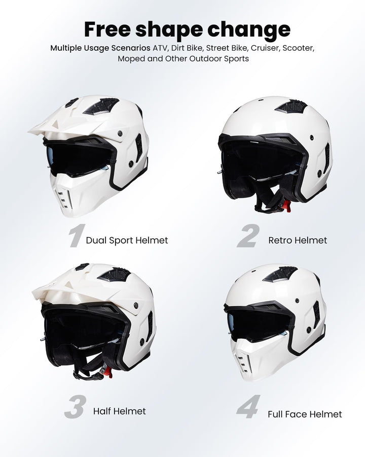 ILM Helm Motorrad Motocross Herren Damen Vintage Retro mit Visier ECE Model Z302,Weiss, XL XL Weiss,