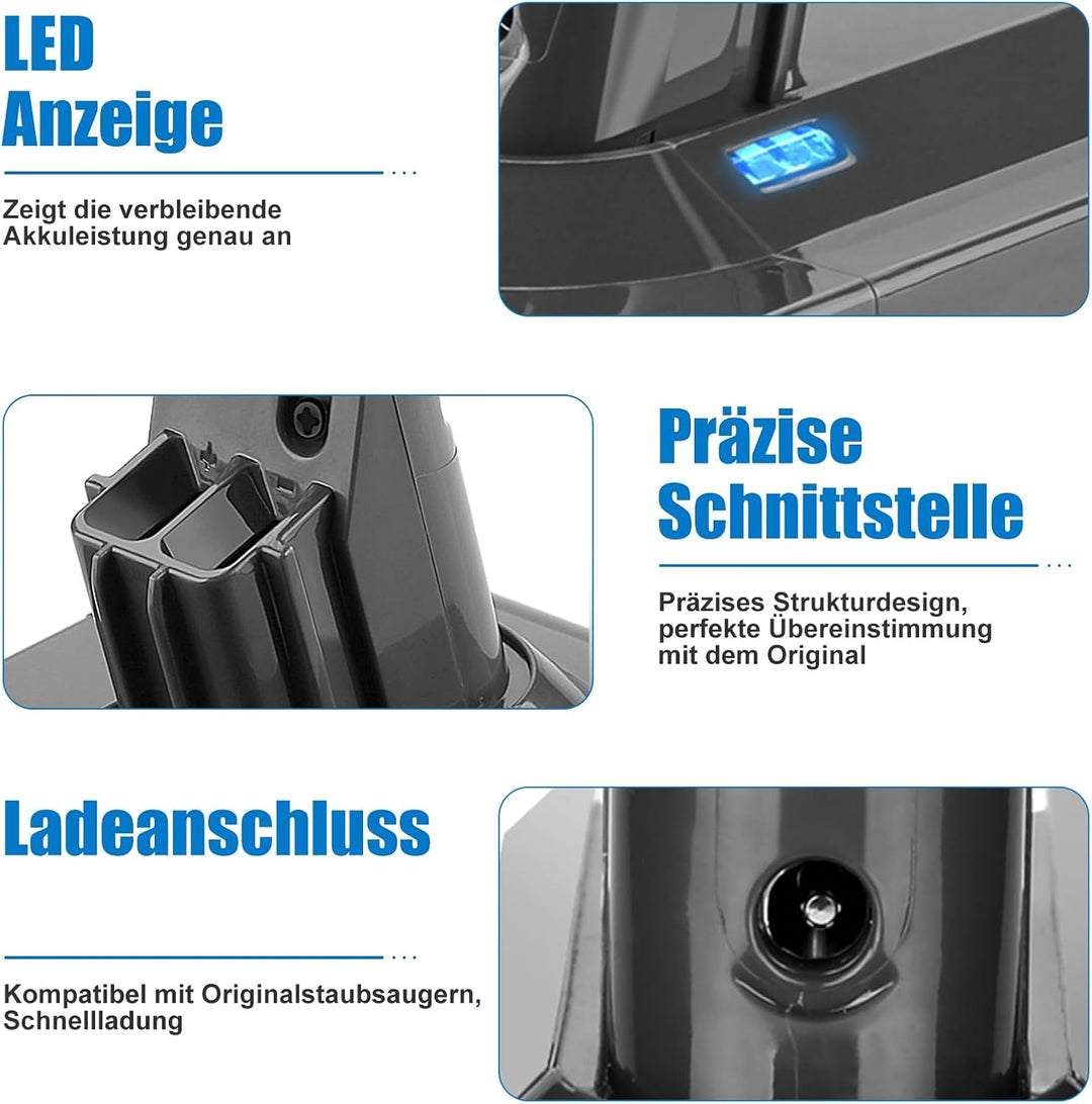 V8 Akku 4600mAh Ersatzakku für Dyson V8 Akku Animal/Absolute/Motorhead/Fluffy Staubsauger mit 2 Filt