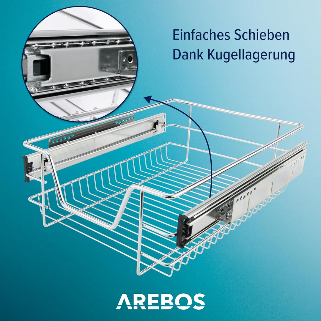 Arebos Teleskopschublade - für Schrankbreite 30 40 50 oder 60 cm/verchromt/Setwahl- Küchenschublade