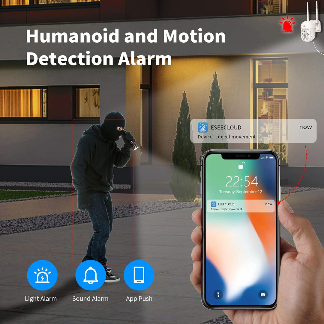 Hiseeu 5 MP Überwachungskamera Aussen-WLAN mit automatischer Verfolgung, 350°/90° schwenkbar, Farbna