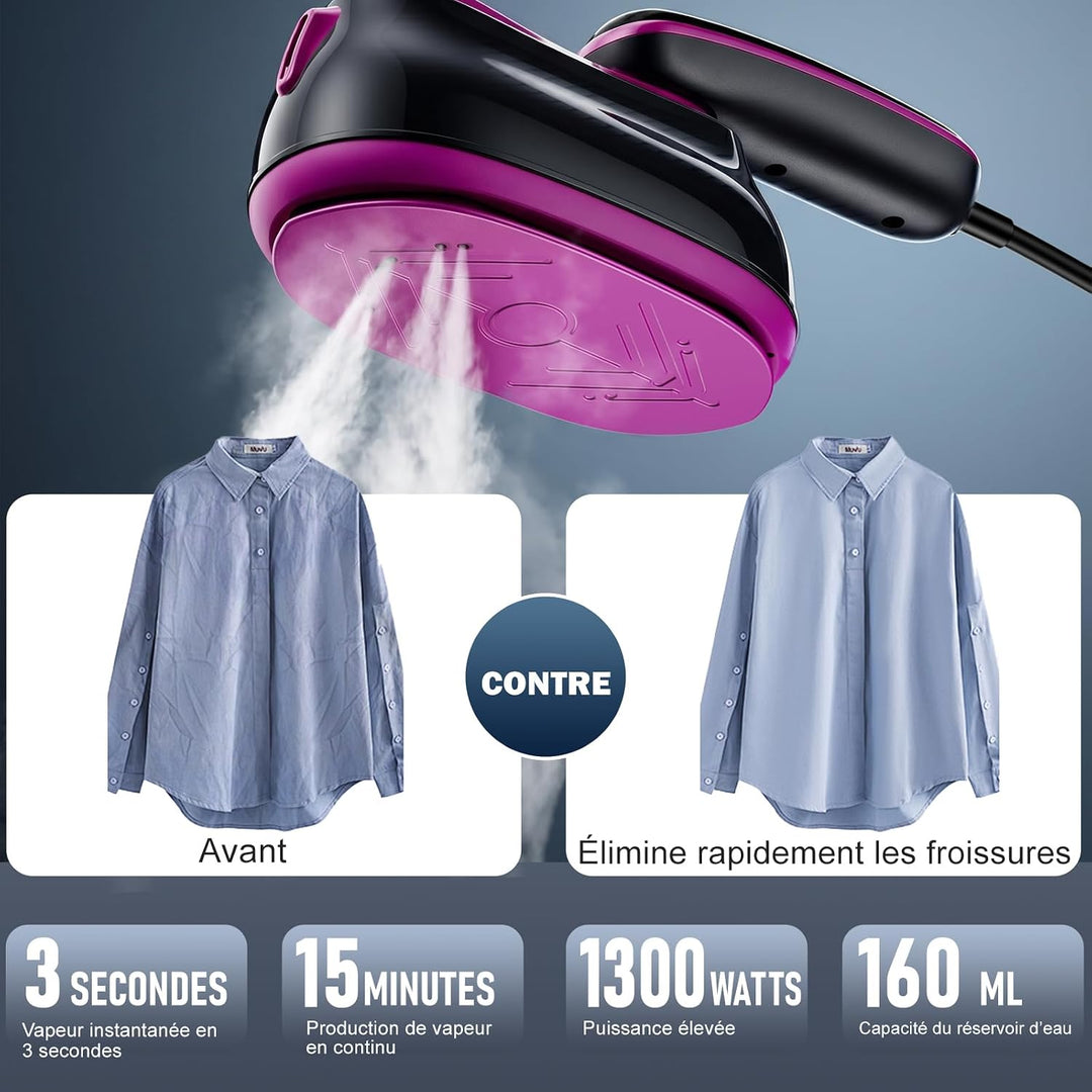 Dampfglätter 2 in 1, Handdampfglätter 1300 W, tragbar, Kleidung, Reisebügeleisen, Touchscreen, mehre
