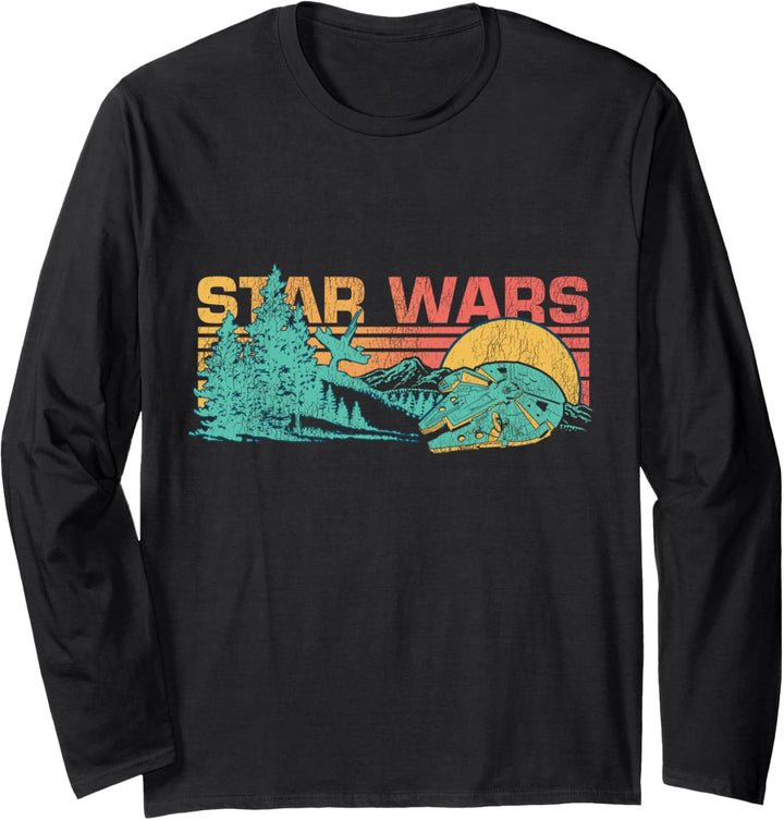 Star Wars Millennium Falcon Forest Retro Sunset Langarmshirt