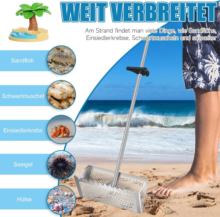Sandflohharke Gross Edelstahl Strandsand Sieb Mit 138 cm Langem Stiel und 40 X 18 cm GrossEm Korb, A