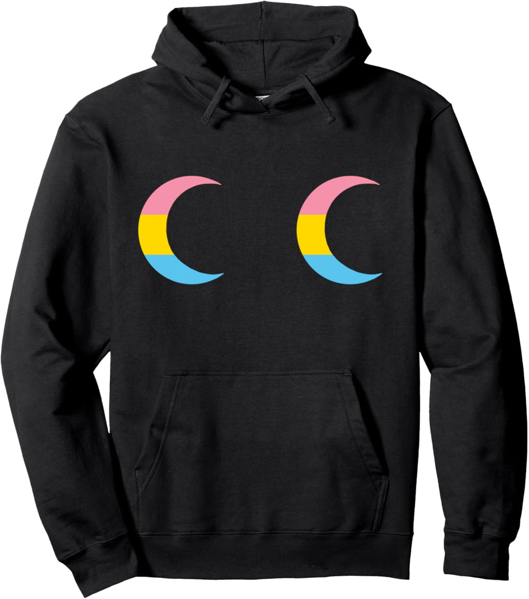 Pansexual Moon Boobs LGBTQIA Aesthetic Pan Pride Flag Space Pullover Hoodie