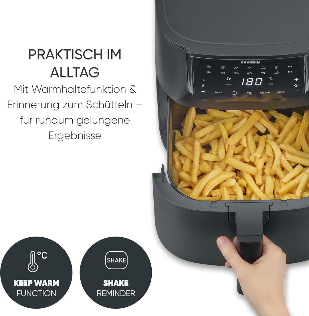 Severin Heissluftfritteuse Single XXL, 7L, 11 Automatik-Programme, Touch-Display, vielseitige Zubere