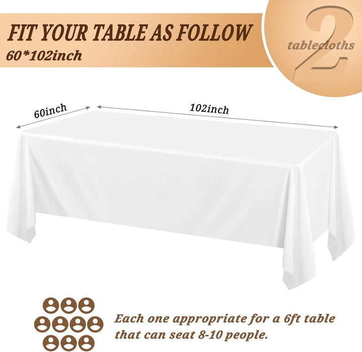 2er-Pack weisse Polyester-Tischdecken 153×260 cm für 6 Fuss rechteckige Tische Polyester-Tischdecke,