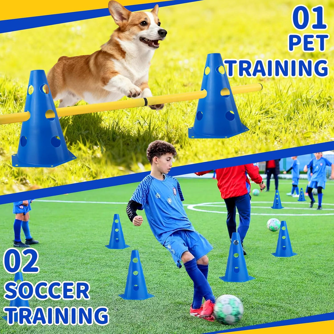 Steckhürden Set für Hunde, Agility Hürden für Hunde und Pferde, Agility Set mit 8 Kegel 23cm Höhe +