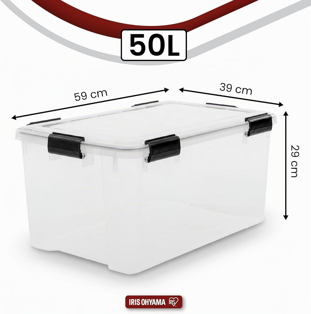 Iris Ohyama Luftdichte Kunststoff-Aufbewahrungsboxen mit Deckel, 50L, 3er-Set, Transparent, Hermetis