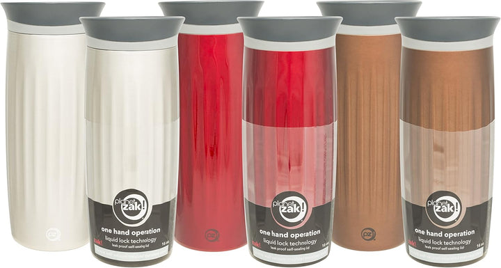Zak Designs Fluted Stainless Steel Double Wall Vacuum Tumbler with Insulated Button Lid Chestnut, 16