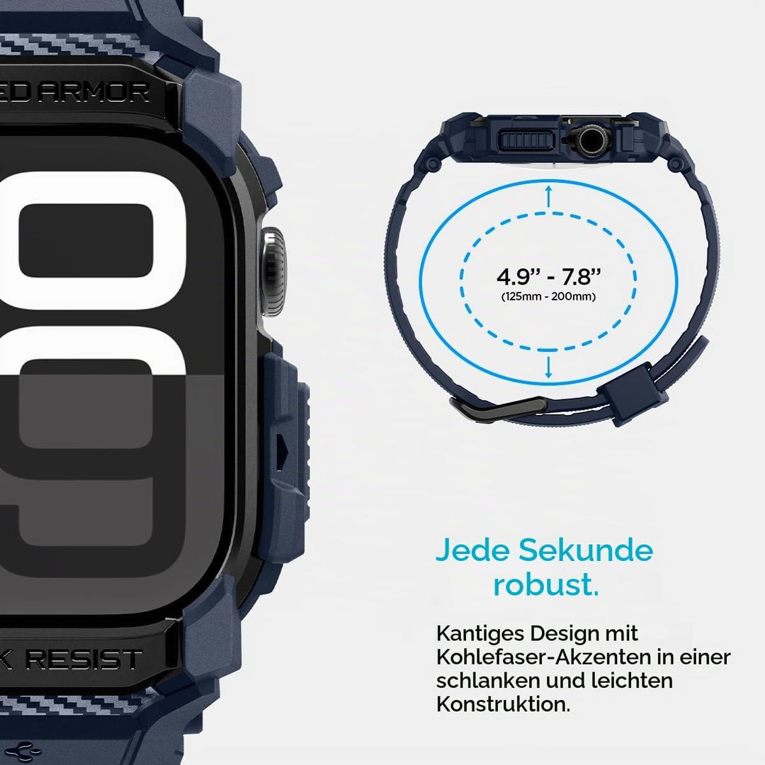 Spigen Rugged Armor Pro Hülle mit Armband Kompatibel mit Apple Watch 11/10 42mm (2025/2024) Marinebl