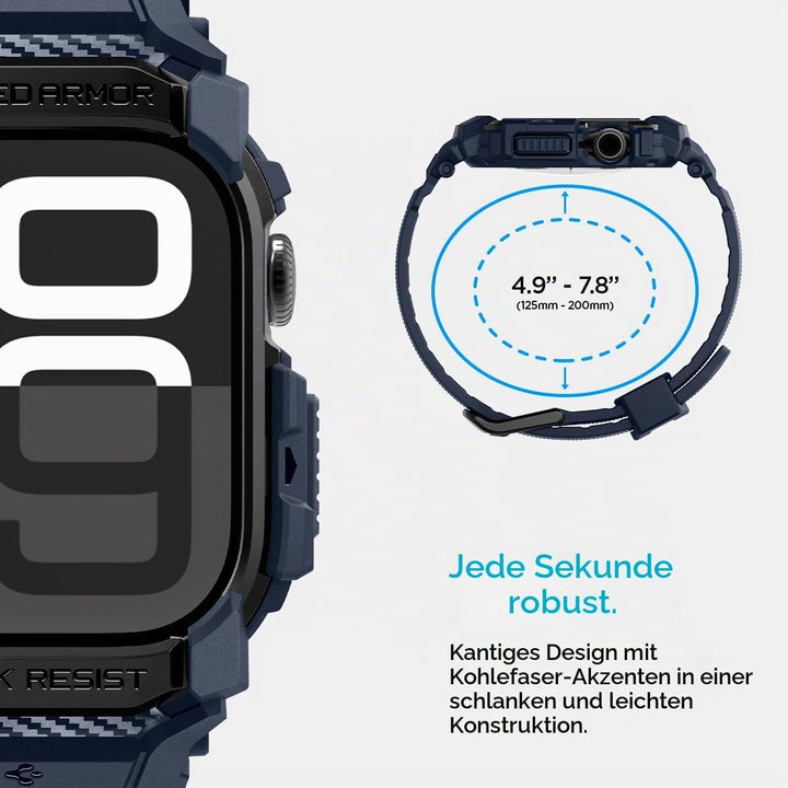 Spigen Rugged Armor Pro Hülle mit Armband Kompatibel mit Apple Watch 11/10 42mm (2025/2024) Marinebl