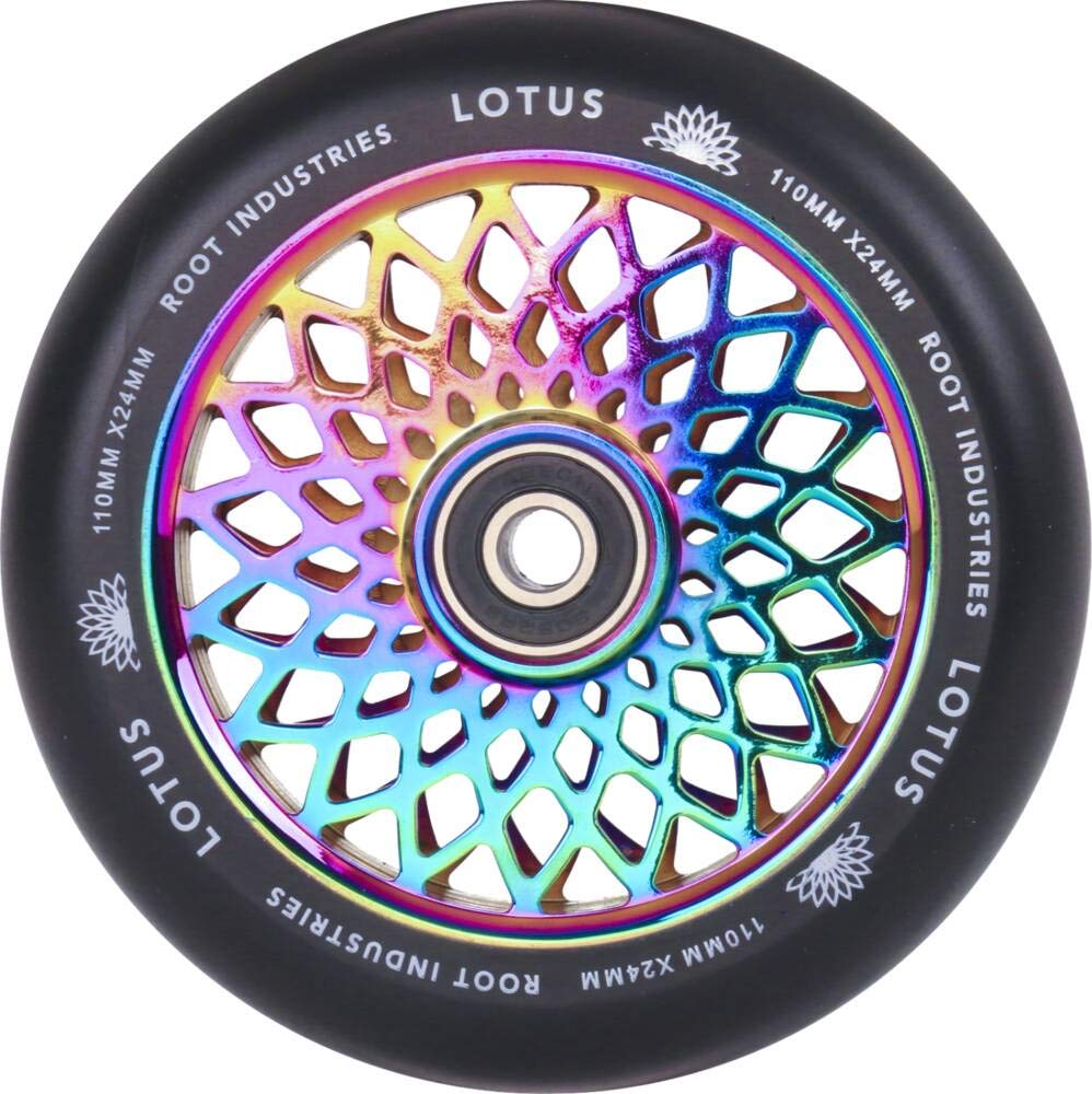 Root Industries Lotus Stunt-Scooter Rolle 110mm + Fantic26 Sticker (Neochrome/Pu Schwarz), Neochrome