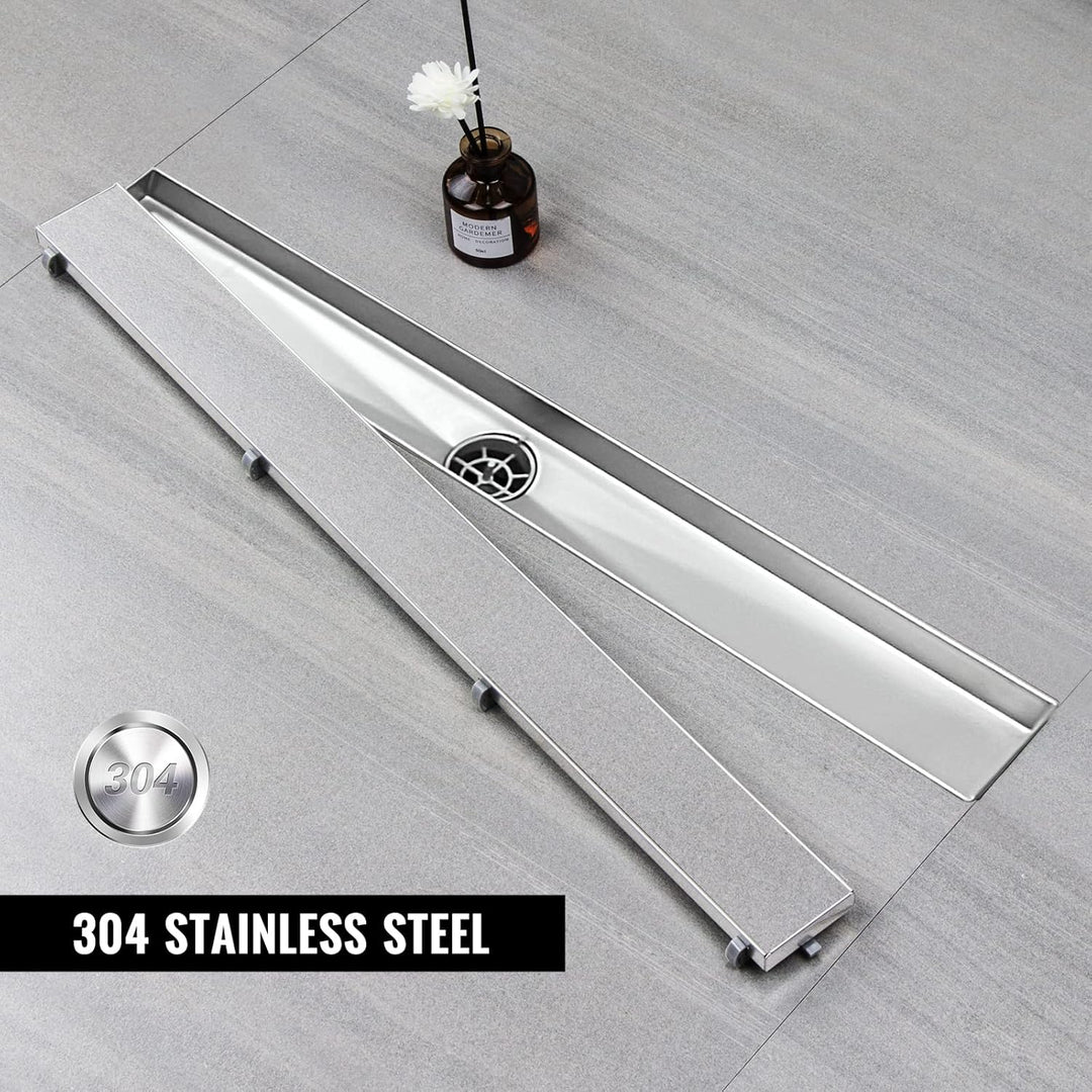 sunrik Duschrinne 100 cm, Befliesbar Duschrinne extra flach, Edelstahl Bodenablauf Komplettset mit 3