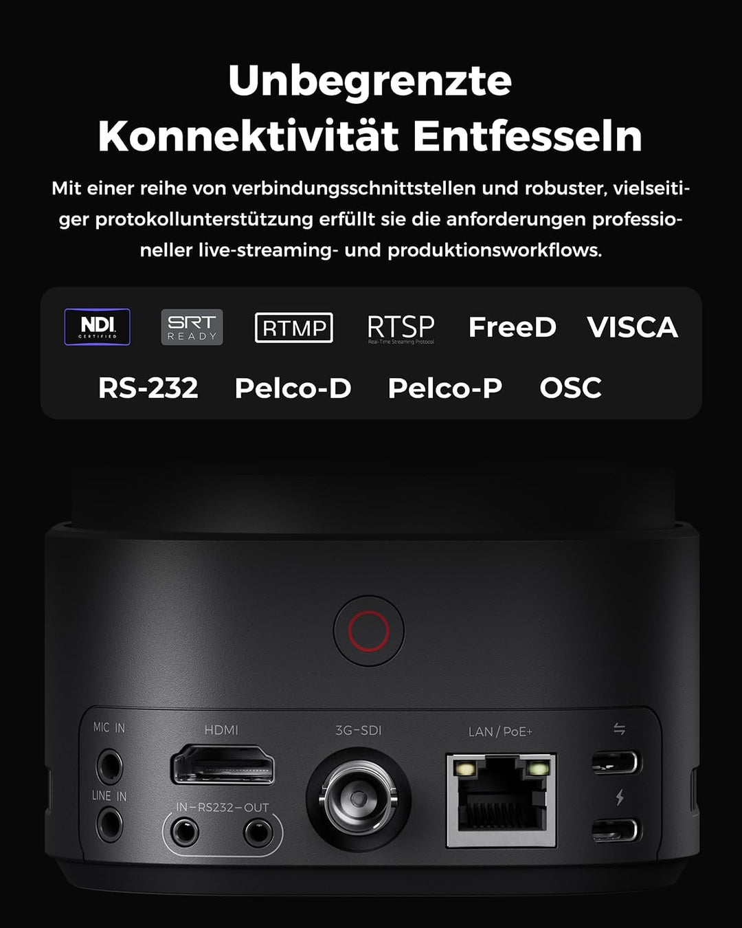 OBSBOT Tail 2 PTZR NDI Kamera 4K@60FPS, Pro KI-Tracking, 1/1,5" CMOS, 50 MP, 5X Optischer Zoom, 12X