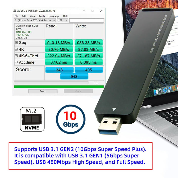 CY USB 3.0 auf NVME M-Key M.2 NGFF SSD Externer PCBA Konveter-Adapter mit Flash Disk Gehäuse, Schwar
