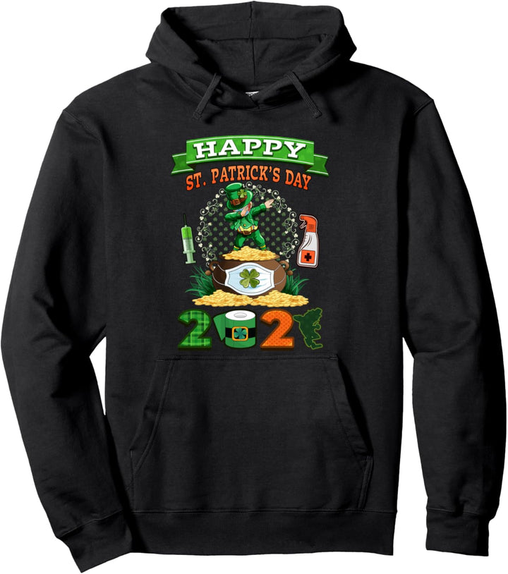 Happy St Patrick's Day 2021 Dabbing Leprechaun Mask Kids Boy Pullover Hoodie