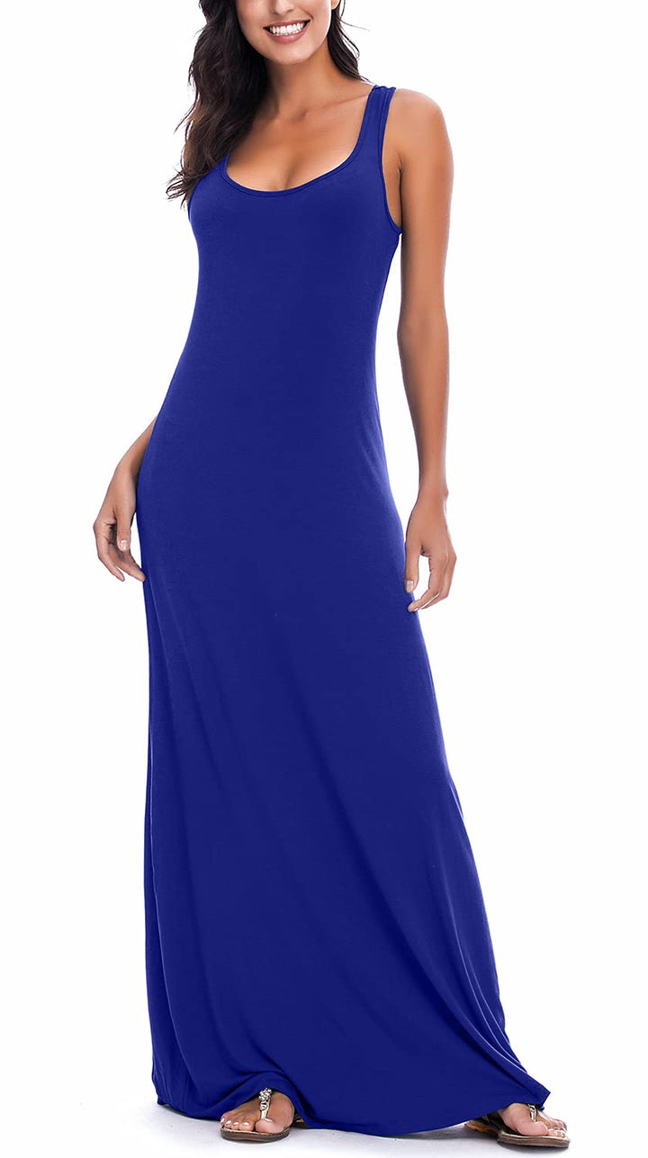 EXCHIC Damen Sommer Leichte Ärmellos Strand Maxi Kleid Elegant Elastisch Tunika Lang Kleider L König