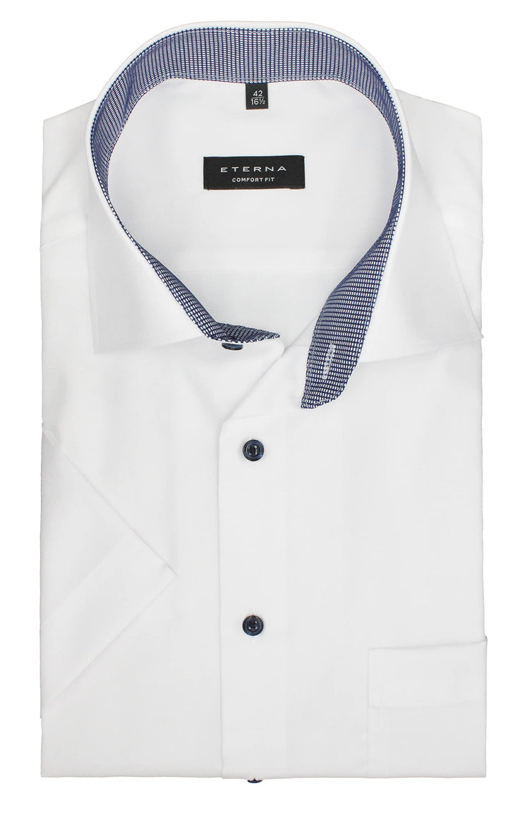 ETERNA Herren Businesshemd Kurzarm Comfort FIT | Uni | Bügelfrei | Kent Kragen 47 Weiss, 47 Weiss
