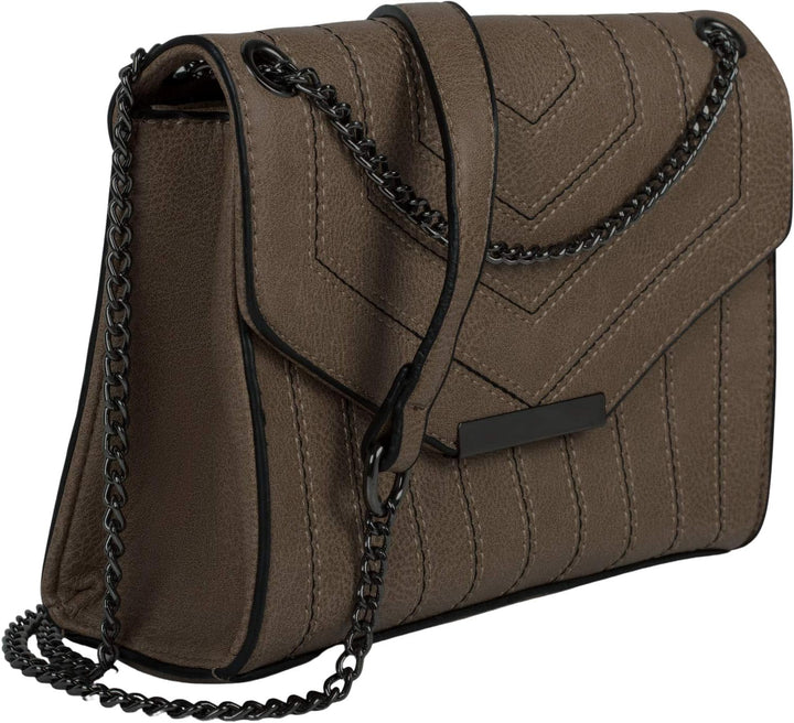 styleBREAKER Damen Umhängetasche mit Ziernähten und Kette, Schultertasche, Handtasche, Tasche 020123
