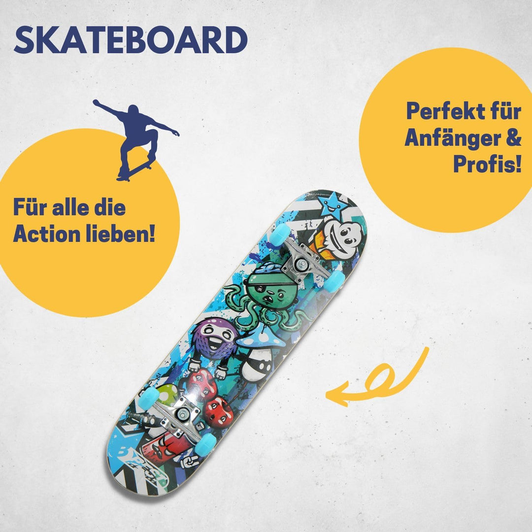 BEST SPORTING Skateboard A3 Kid Octopus – Skateboard 78 cm für Kinder mit rutschfestem Deck – 7-lagi