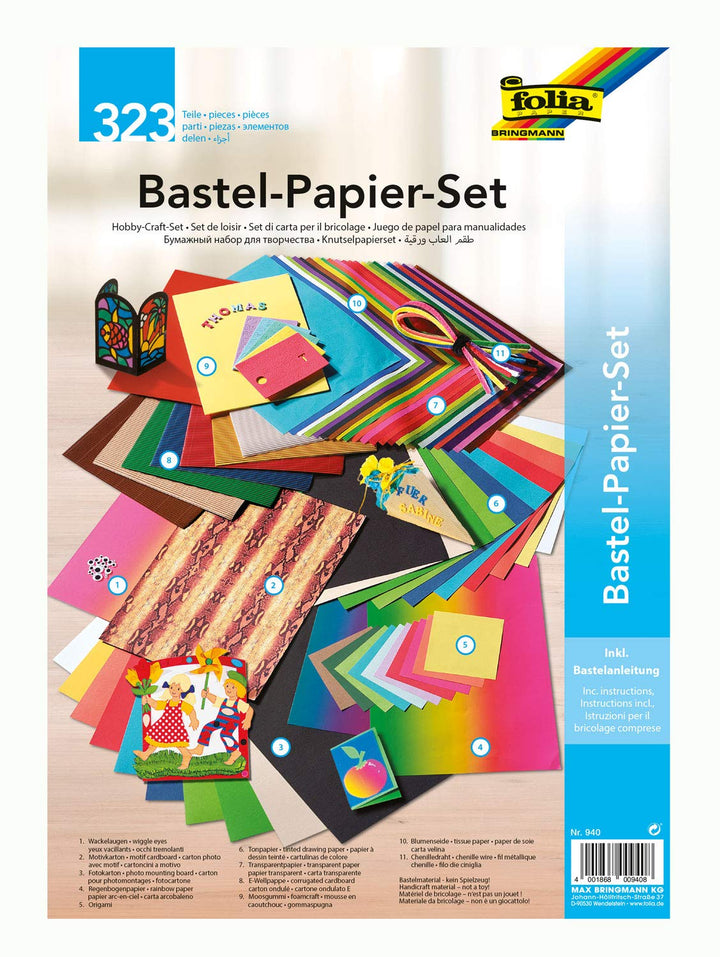 folia 940 - Bastelpapier - Set Ganzjahr, 323 Teile - Kreativset für Kinder und Erwachsene mit versch