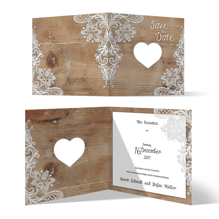 Lasergeschnittene Save the Date Karten (80 Stück) - Rustikal mit weisser Spitze - Hochzeitskarten, 8