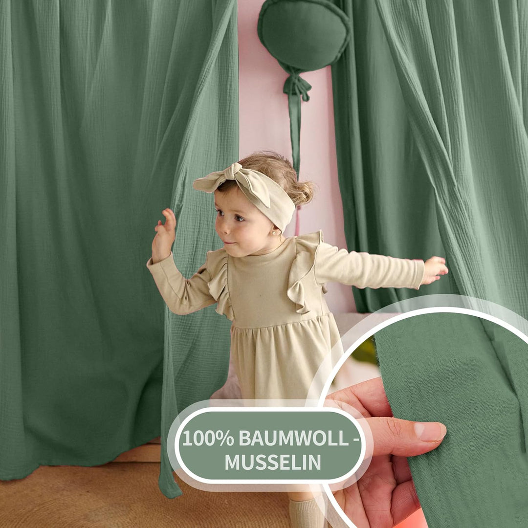 Hausbett Himmel Deko Set, Betthimmel Hausbett aus Musselin - 2 Betthimmel &amp; 1 Wimpelkette, für Junge