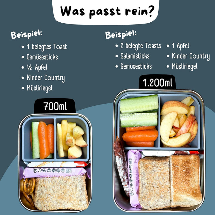 BEARFOOT Edelstahl Brotdose Kinder mit Silikondeckel (Blau, 700 ml) | BPA-frei, auslaufsicher, Brotz