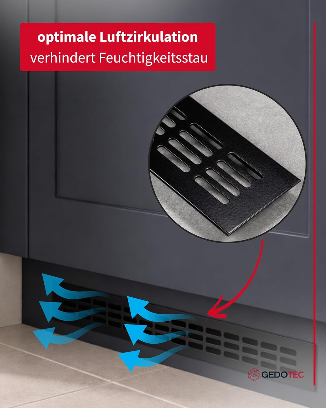Gedotec Lüftungsgitter eckig aus Aluminium | 1 Stück Abluft-Gitter Edelstahl-Finish 600 x 60 mm | Tü