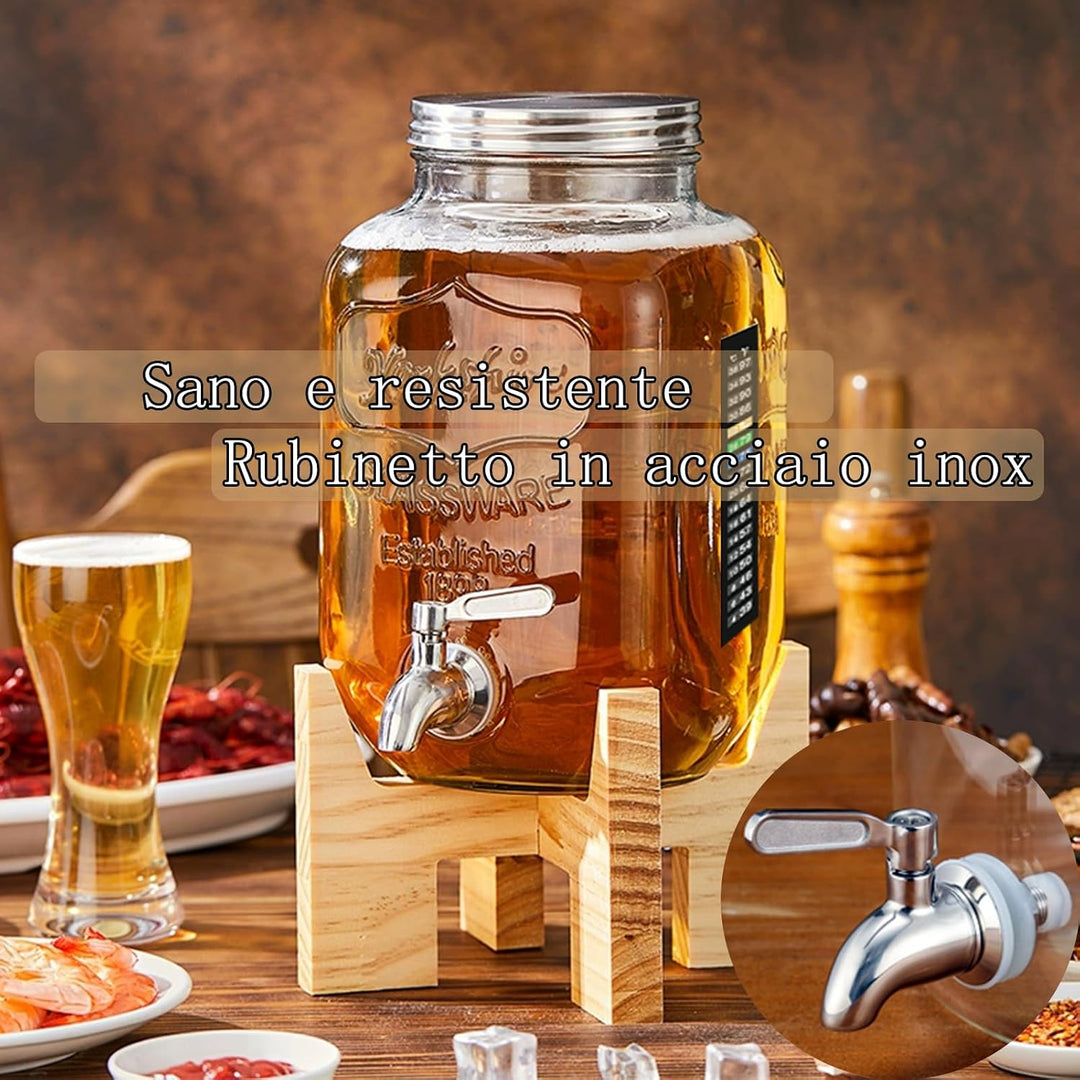Kombucha Brauset mit 5,0L Glasfermenter &amp; Hahn – Komplett-Set mit Edelstahl-Trichter, Tuch, Temperat