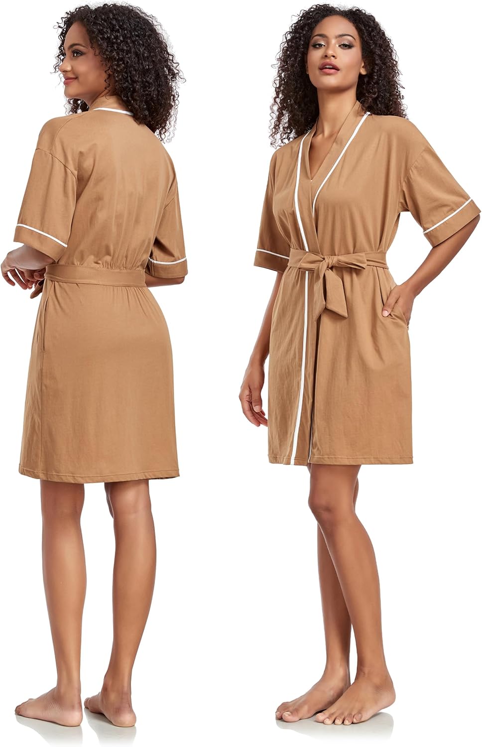 COLORFULLEAF 100% Baumwolle Morgenmantel Damen Bademäntel Leicht Kurz Sauna Kimono Weiche Frauen Nac