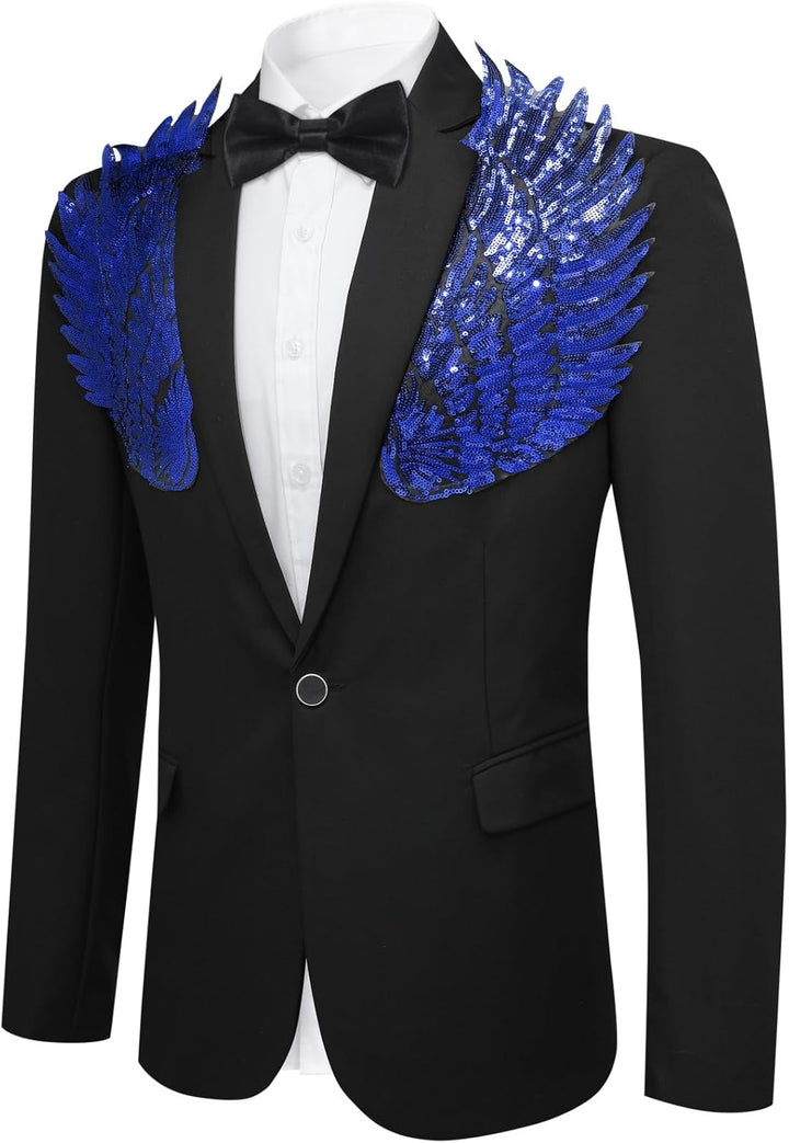 Herren Sakko mit Pailletten Smokingjacke Glitzer Bunte Blazer für Party Abschlussball, XS Blau