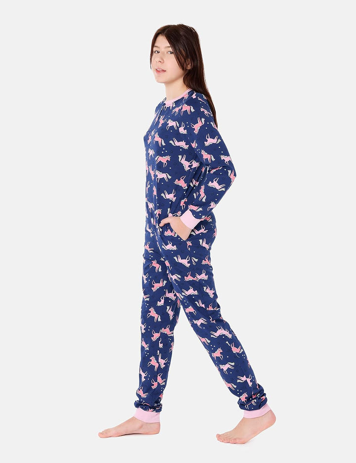 Merry Style Mädchen Jugend Schlafanzug Strampelanzug Schlafoverall MS10-235 158 Marineblau/Einhorn,