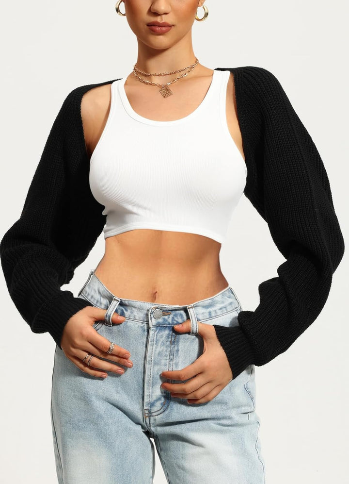 Navneet Bolero Damen Boleros Kurz Oversize Strickpullover Y2K Crop Top Shrug Winter Strickjacke Card
